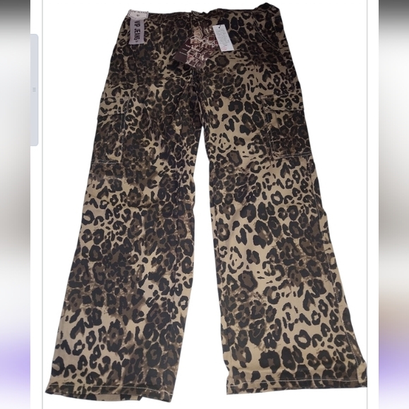 vip jeans Denim - VIP Jeans Women's cargo pants animal print Print Wide Leg Brown Black New 15/32
